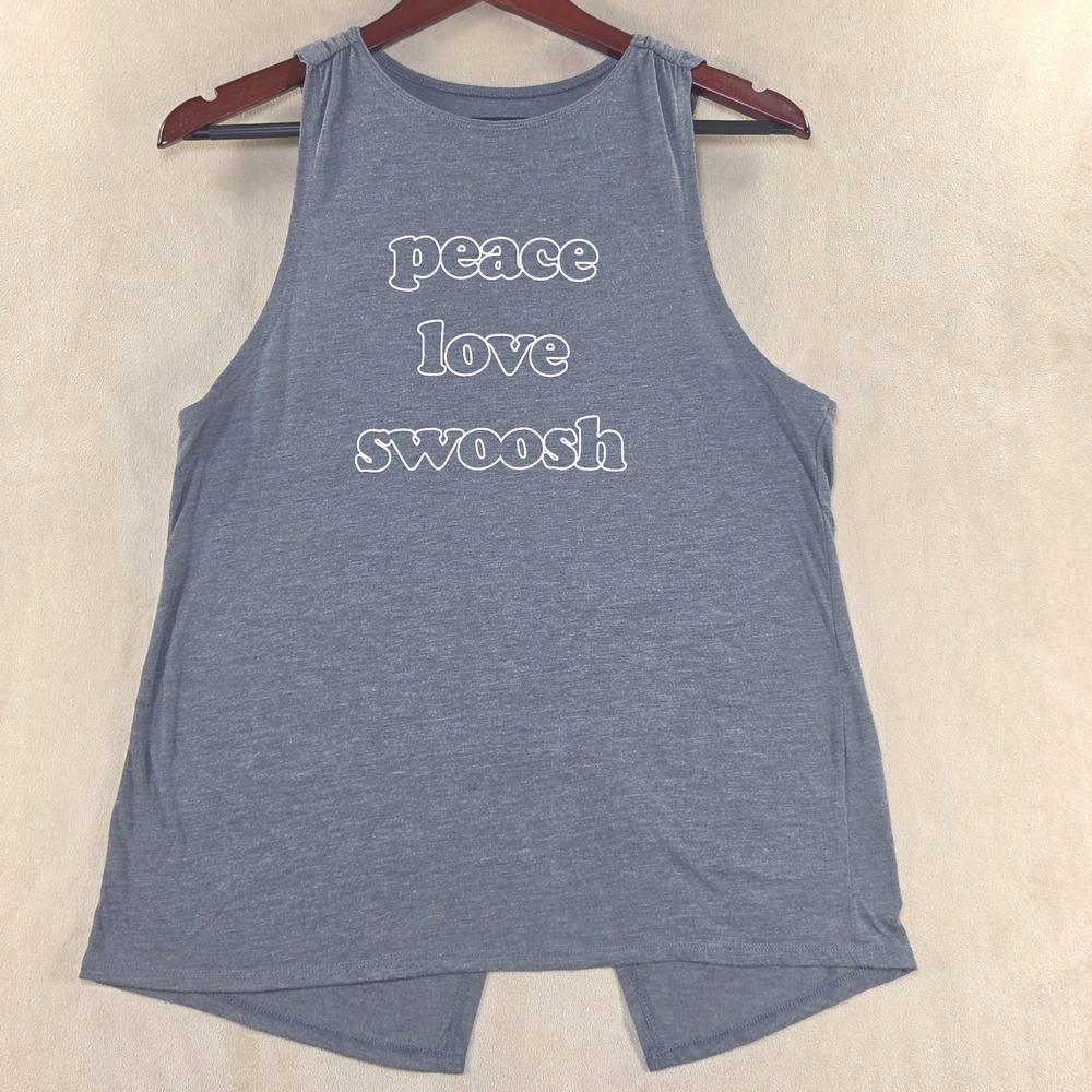 Nike Yoga Dri-FIT Peace Love Swoosh Tank Top Gray Heather Split Back Medium